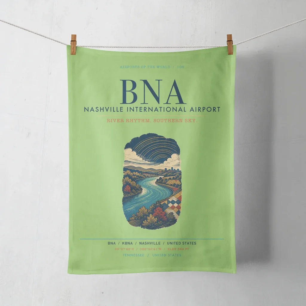 Nashville International Airport (BNA) design on light green towel