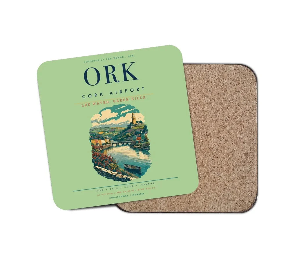 Cork Airport (ORK) design on light green 1 piece coaster