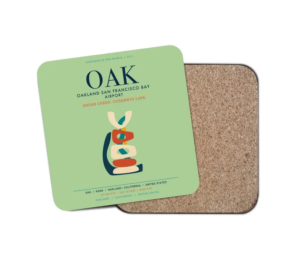 Oakland San Francisco Bay Airport (OAK) design on light green 1 piece coaster
