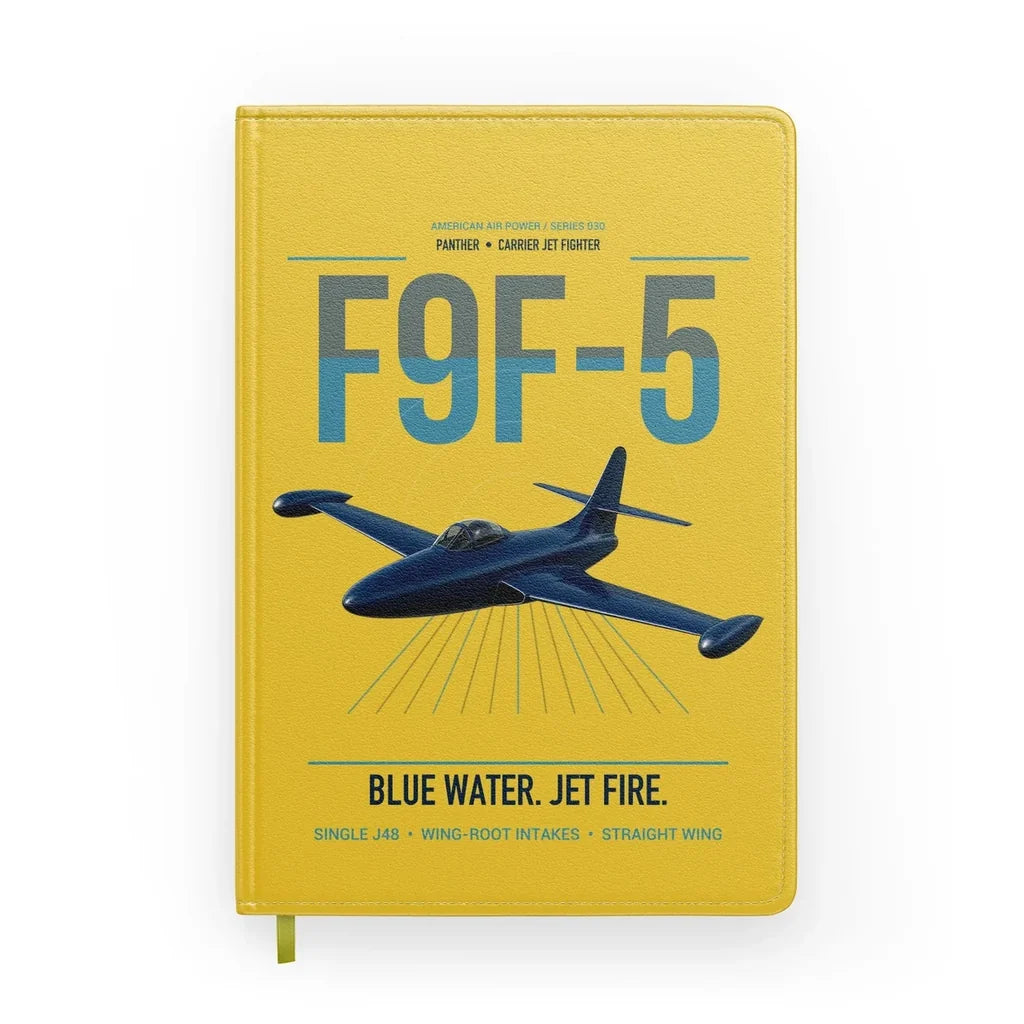F9F-5 Panther design on yellow notebook