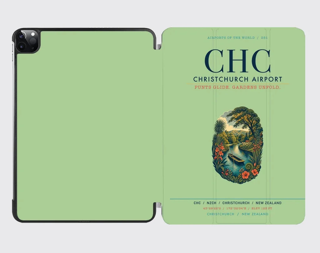 Christchurch Airport (CHC) design on light green ipad tablet case