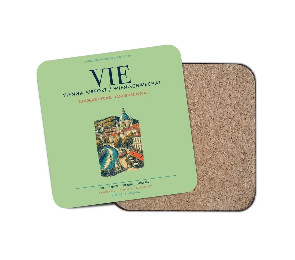 Vienna Airport (VIE) design on light green 1 piece coaster