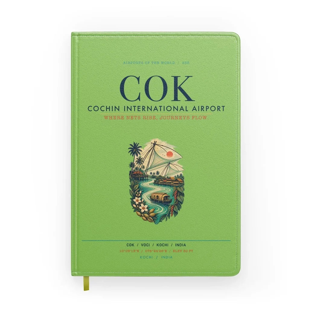 Cochin International Airport Kochi (COK) design on light green notebook