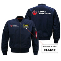 Thumbnail for Japan Airlines aviation design with custom name embroidered on blue bomber jacket