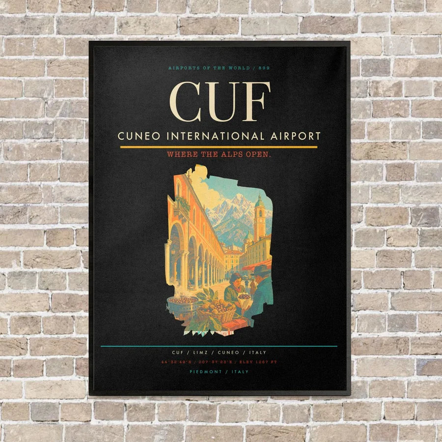 Cuneo International Airport CUF vertical canvas print - framed - black background