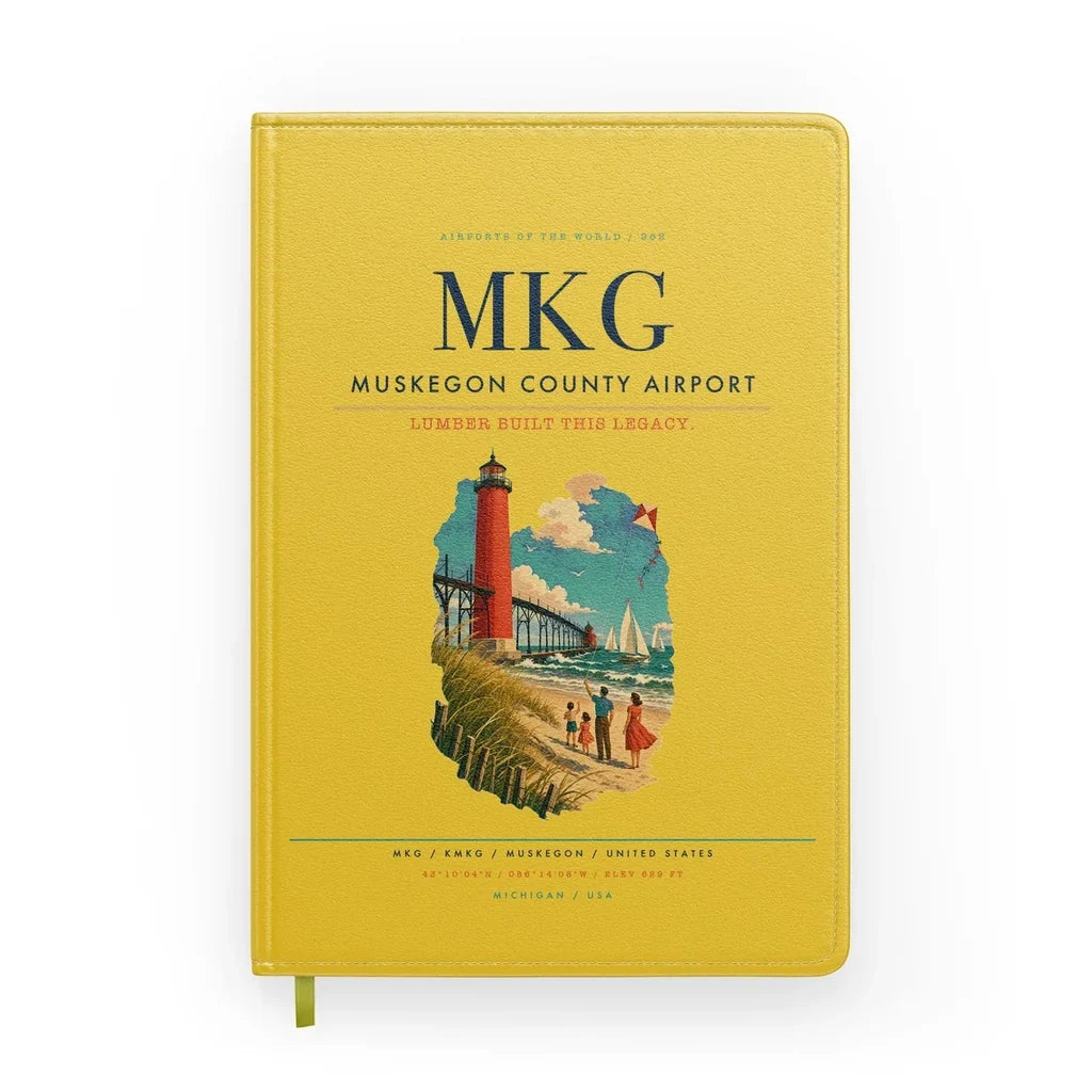 Muskegon County Airport (MKG) design on yellow notebook