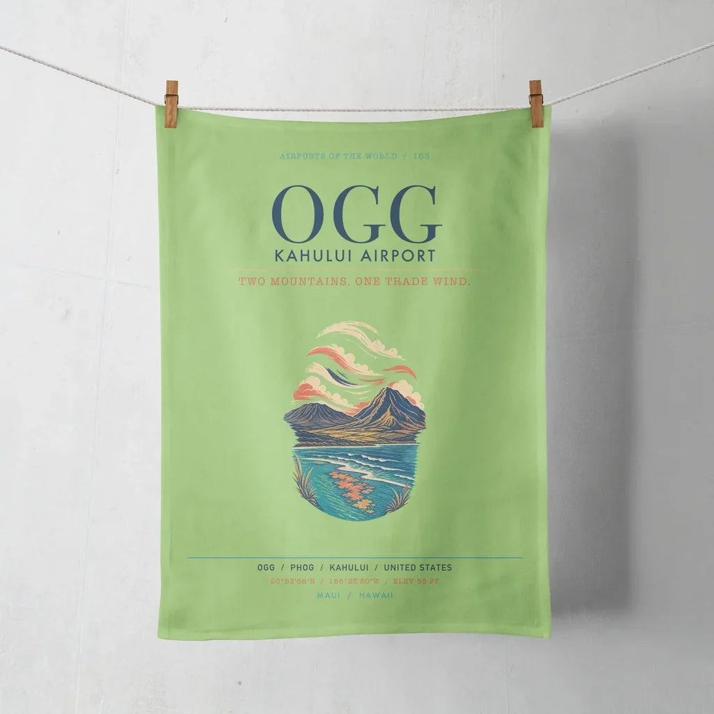 Kahului Airport (OGG) design on light green towel