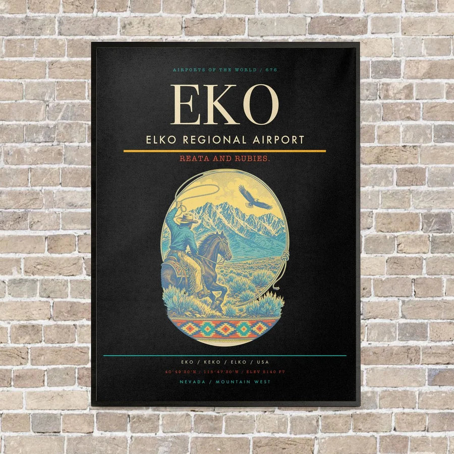 Elko Regional Airport EKO vertical canvas print - framed - black background