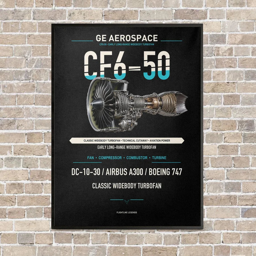 CF6-50 vertical canvas print - framed - black background