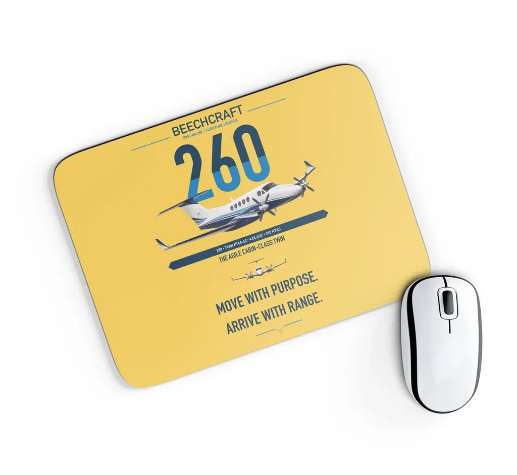 Beechcraft King Air 260 design on yellow rectangle mouse pad