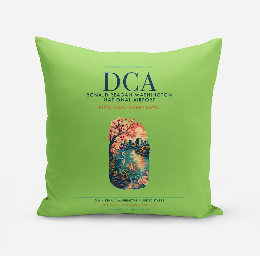 Ronald Reagan Washington National Airport (DCA) design on light green pillow