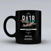 Thumbnail for Piper PA-18 Super Cub design on black ceramic mug, double-side print
