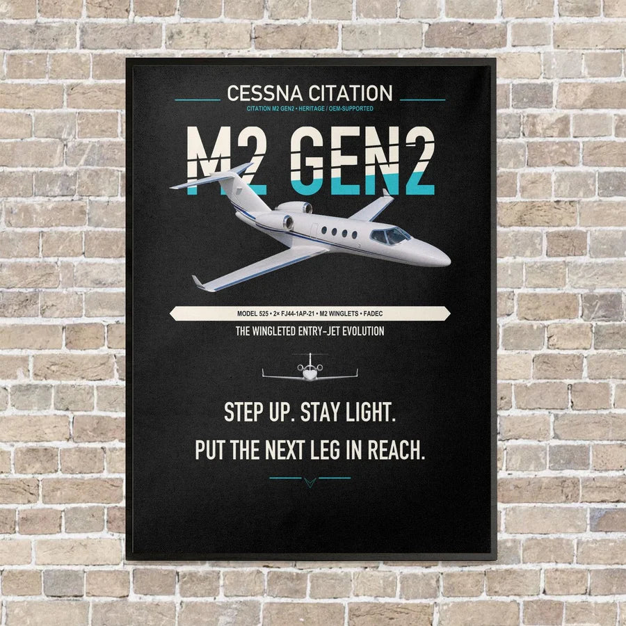 Cessna Citation M2 Gen2 vertical canvas print - framed - black background