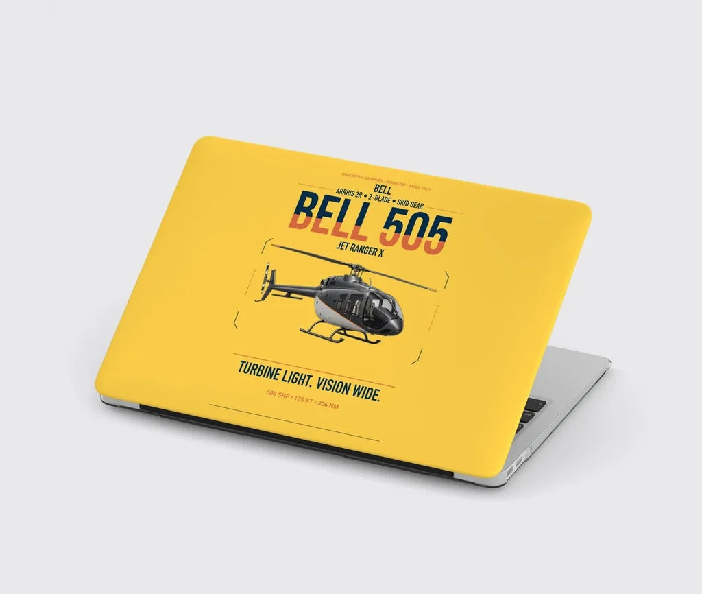 Bell 505 Jet Ranger X design on yellow MacBook case