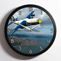 Thumbnail for Blue Angels & Bridge aviation design on premium wood and metal wall clock.