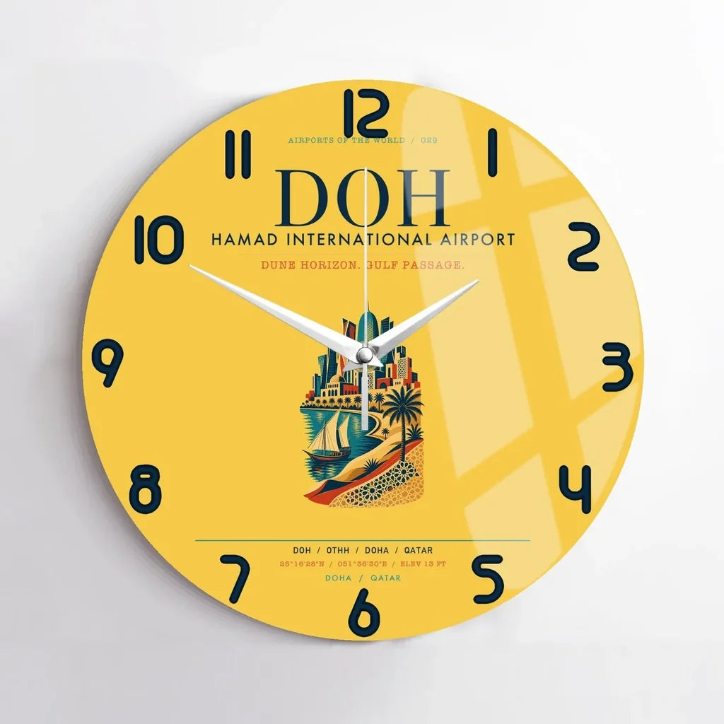 Doha Hamad International Airport (DOH) design on yellow no frame wall clock