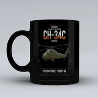 Thumbnail for Sikorsky CH-34C Choctaw design on black ceramic mug, double-side print