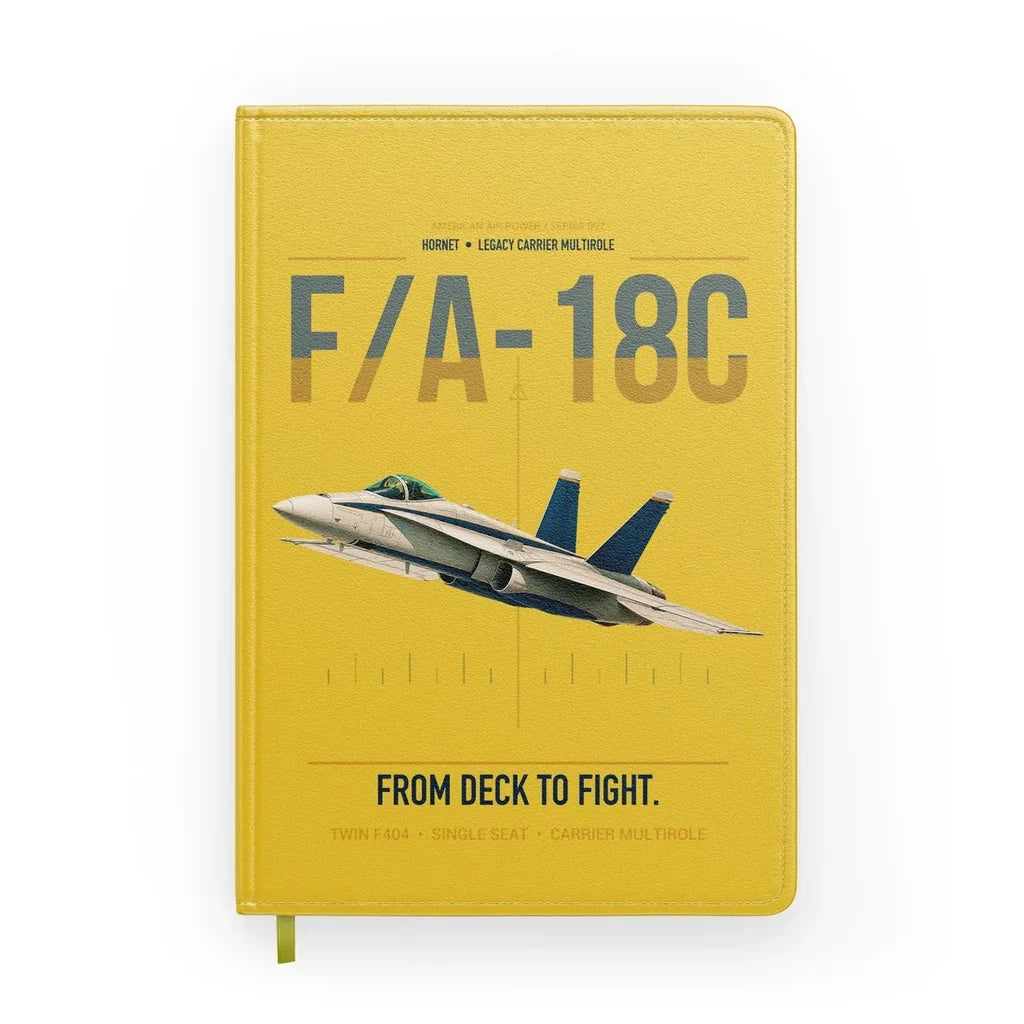 F-A-18C Hornet design on yellow notebook