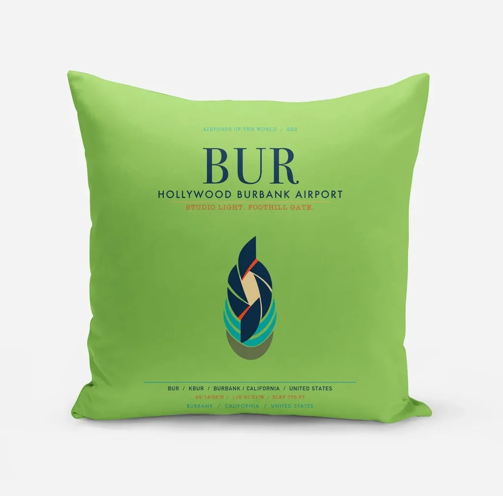 Hollywood Burbank Airport (BUR) design on light green pillow
