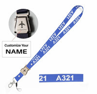 Thumbnail for Airbus A321 Flat Text seat belt lanyard - blue with name