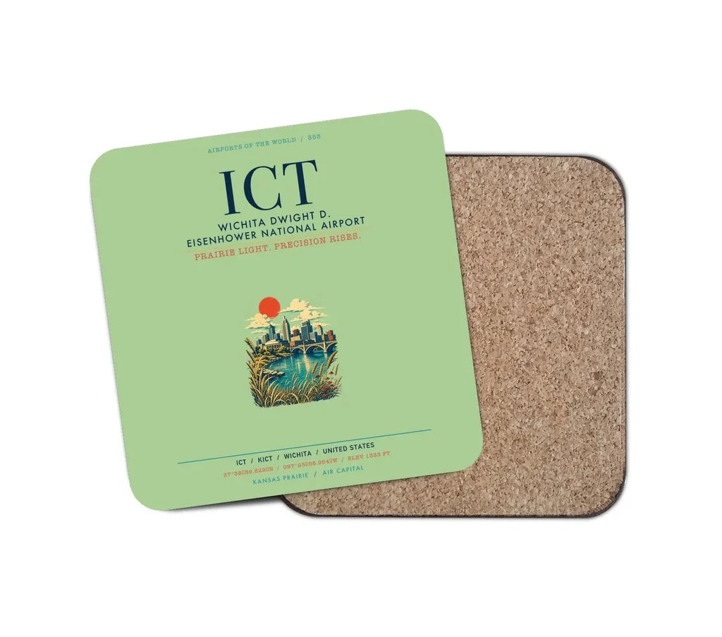 Wichita Dwight D. Eisenhower National Airport (ICT) design on light green 1 piece coaster