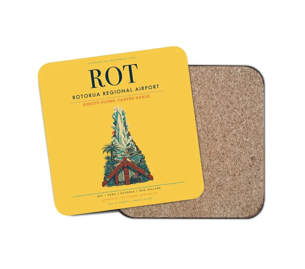 Rotorua Regional Airport (ROT) design on yellow 1 piece coaster