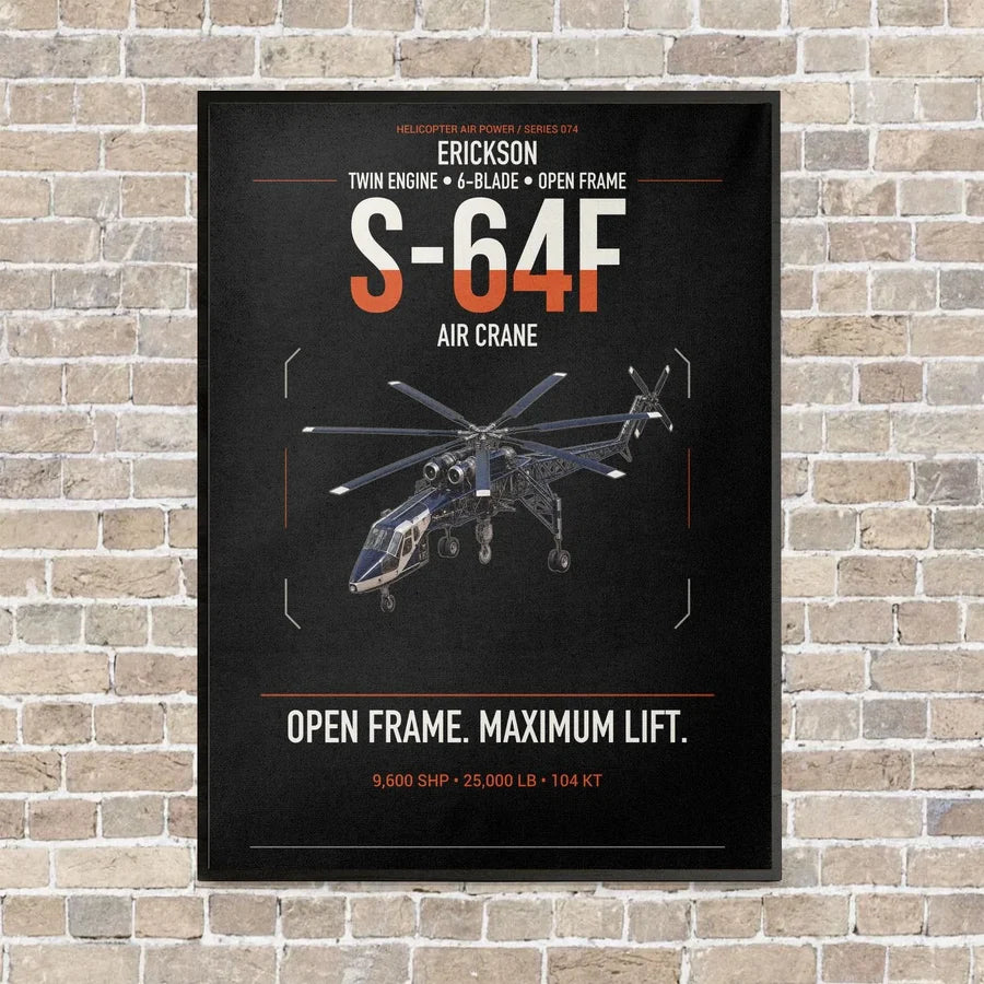 Erickson S-64F Air Crane vertical canvas print - framed - black background