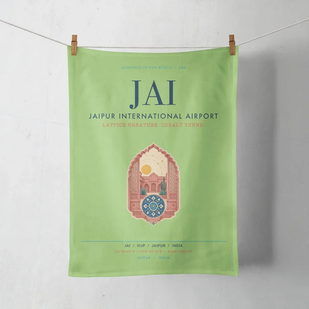 Jaipur International Airport (JAI) design on light green towel