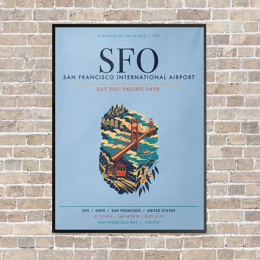 San Francisco International Airport SFO vertical canvas print - framed - light blue background