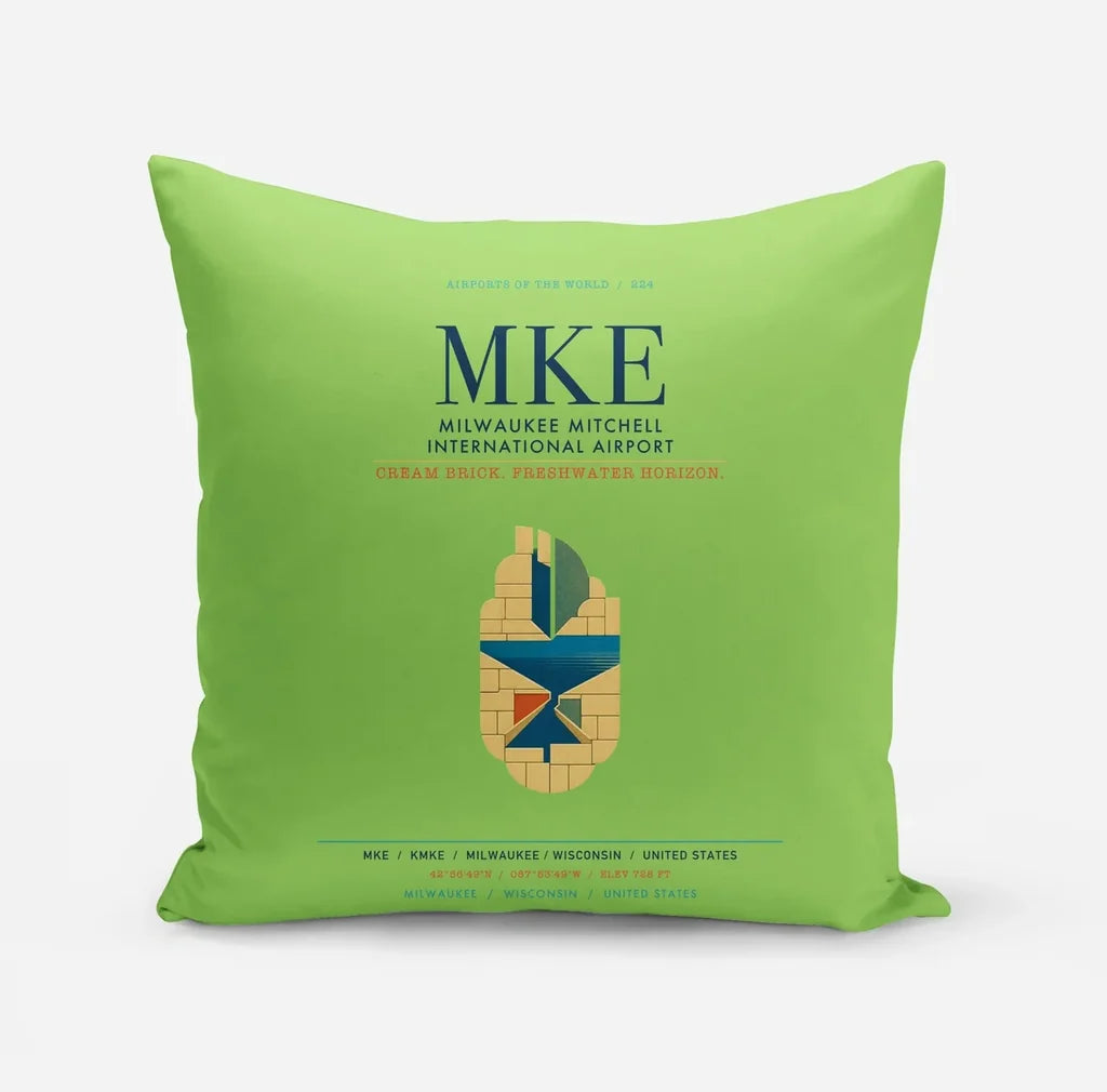 Milwaukee Mitchell International Airport (MKE) design on light green pillow
