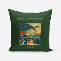 Thumbnail for VINTAGE G4300 - The Grand Terminal Echo - Designed Pillows design on darkgreen