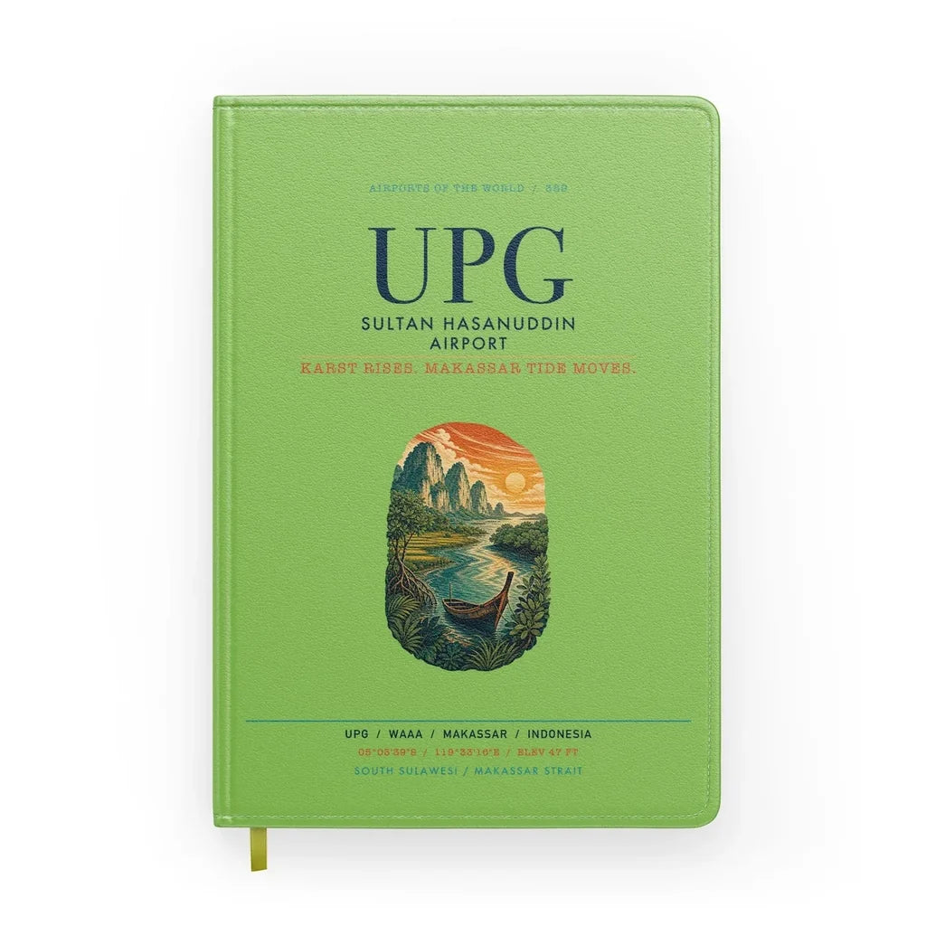Sultan Hasanuddin Airport (UPG) design on light green notebook