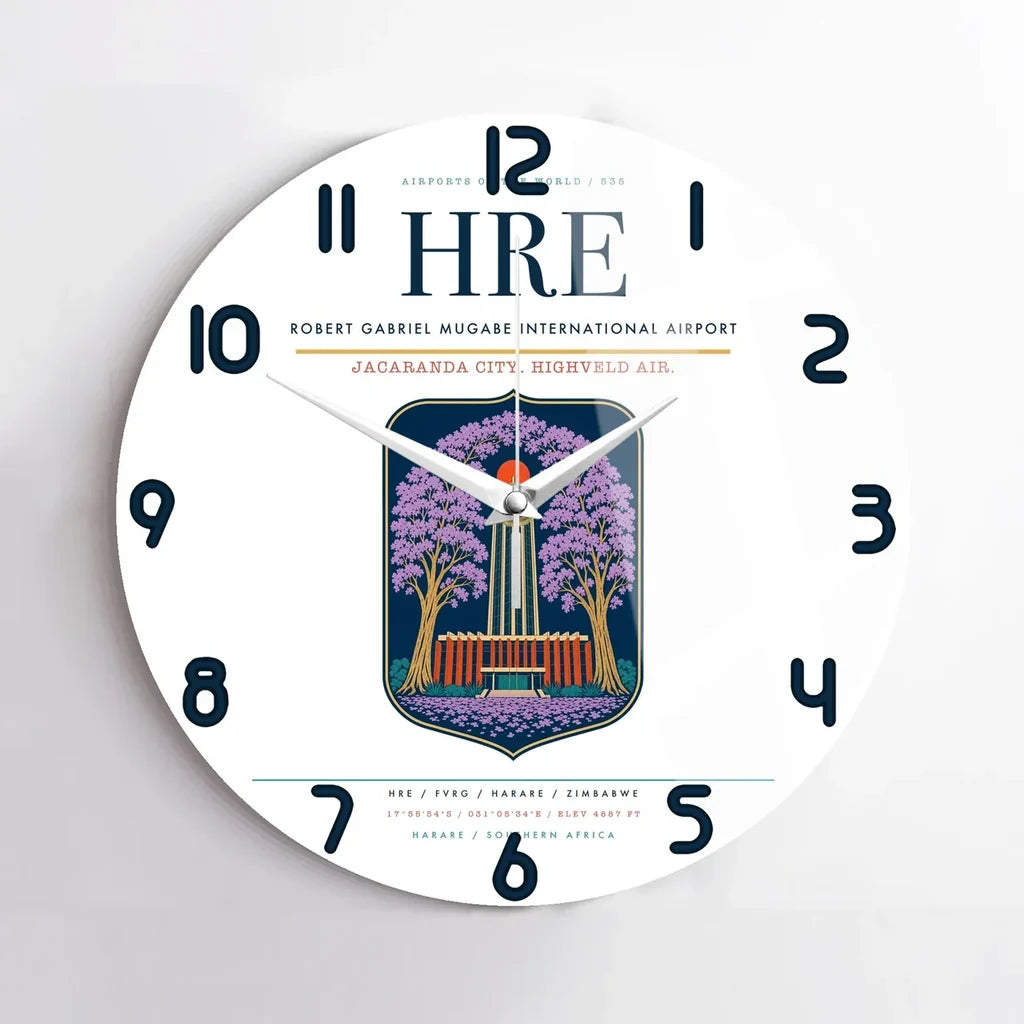 Robert Gabriel Mugabe International Airport (HRE) design on white no frame wall clock