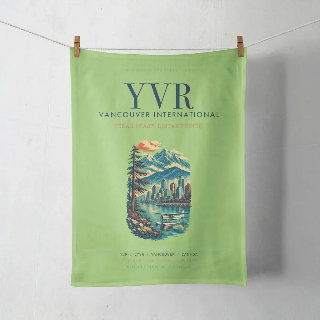 Vancouver International Airport (YVR) design on light green towel