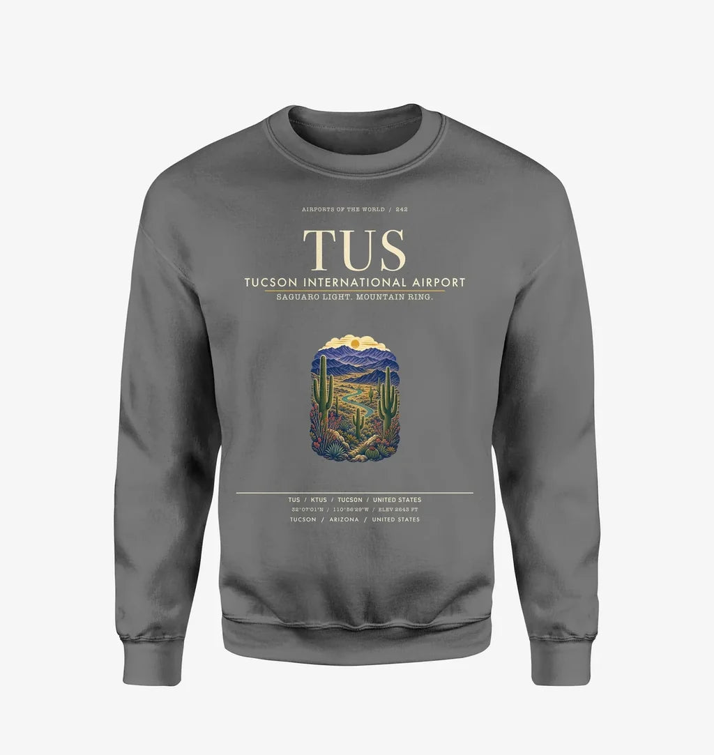 Tucson International Airport (TUS) design on gray sweatshirt