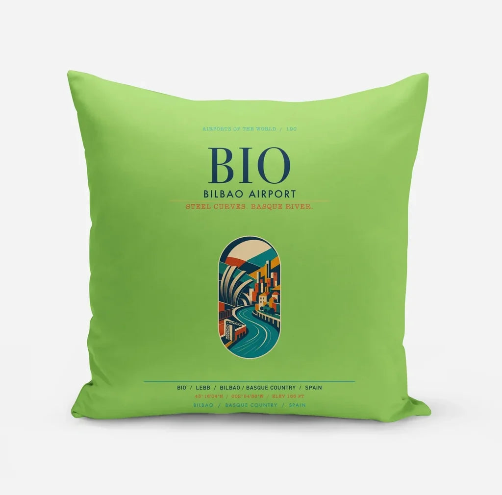 Bilbao Airport (BIO) design on light green pillow