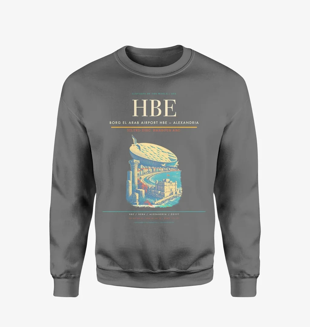 Borg El Arab Airport (HBE) design on gray sweatshirt