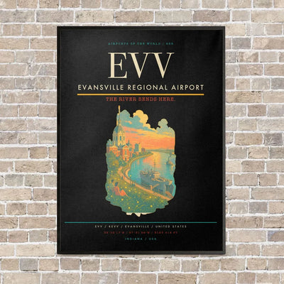 Evansville Regional Airport EVV vertical canvas print - framed - black background