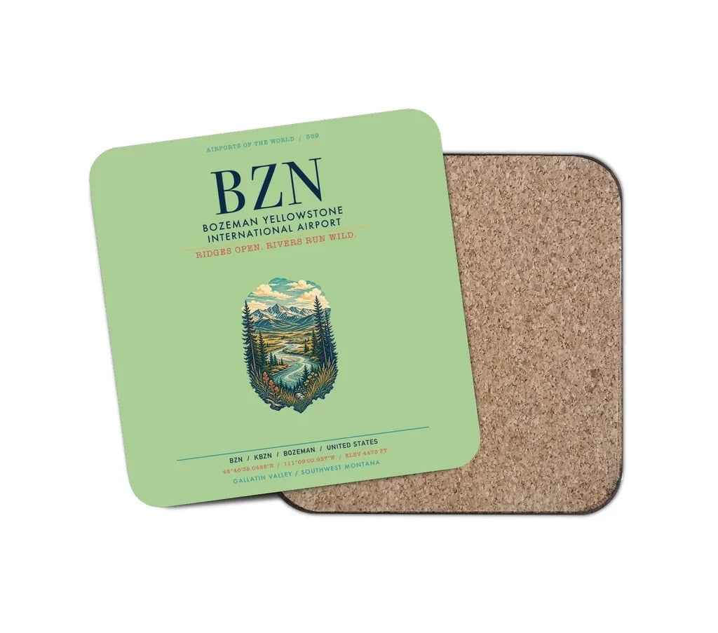 Bozeman Yellowstone International Airport (BZN) design on light green 1 piece coaster
