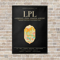 Thumbnail for Liverpool John Lennon Airport LPL vertical canvas print - framed - black background