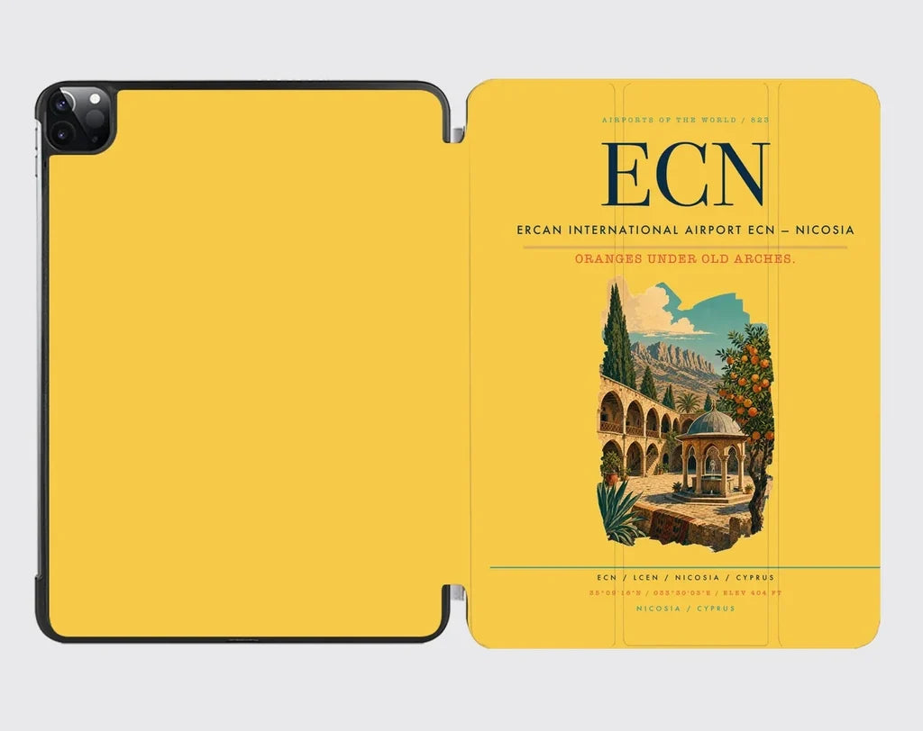 Ercan International Airport (ECN) design on yellow ipad tablet case
