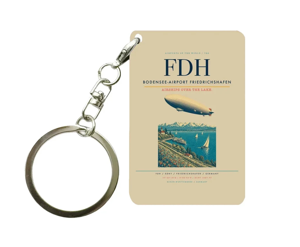 Bodensee-Airport Friedrichshafen (FDH) design on beige key chain