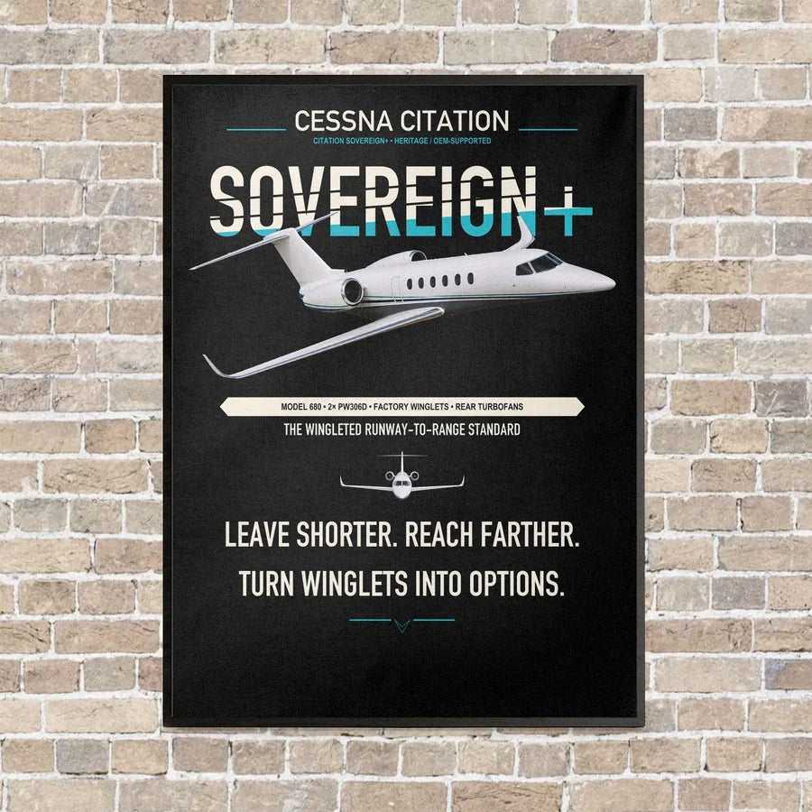 Cessna Citation Sovereign+ vertical canvas print - framed - black background