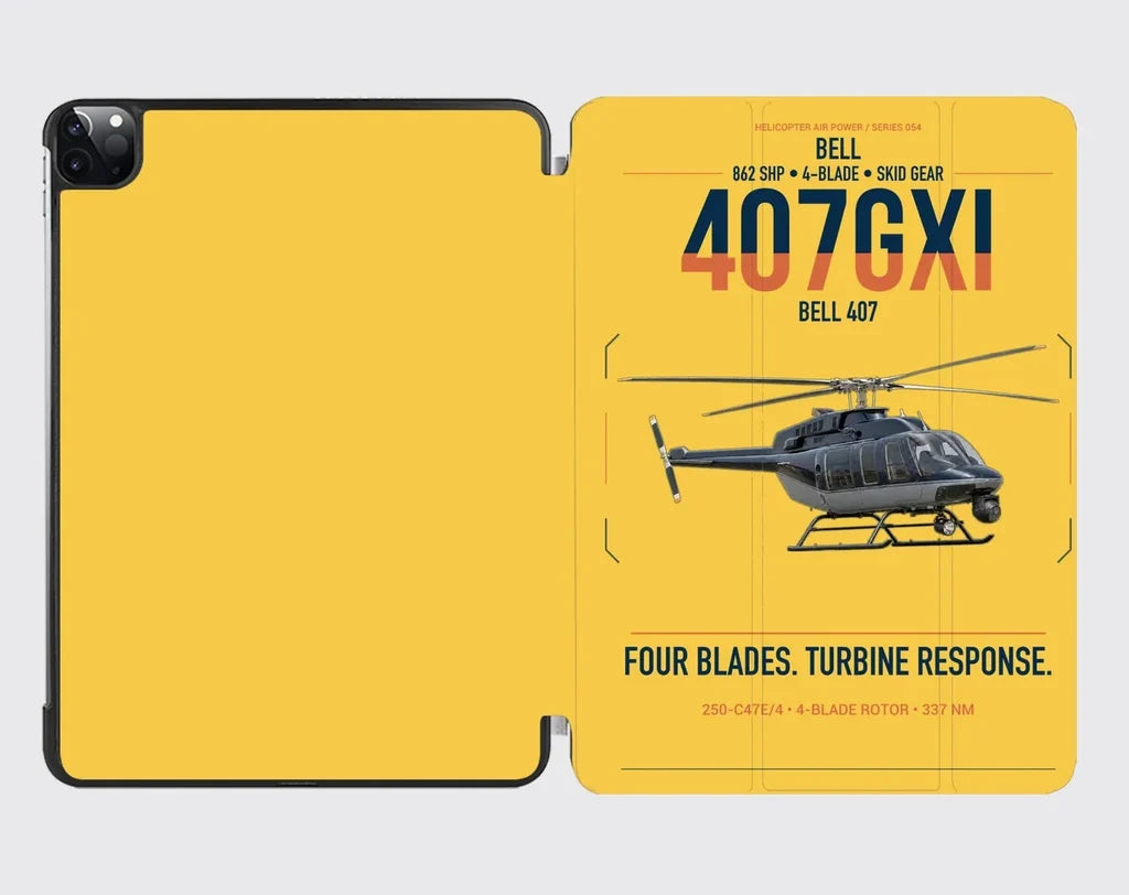 Bell 407GXi design on yellow ipad tablet case