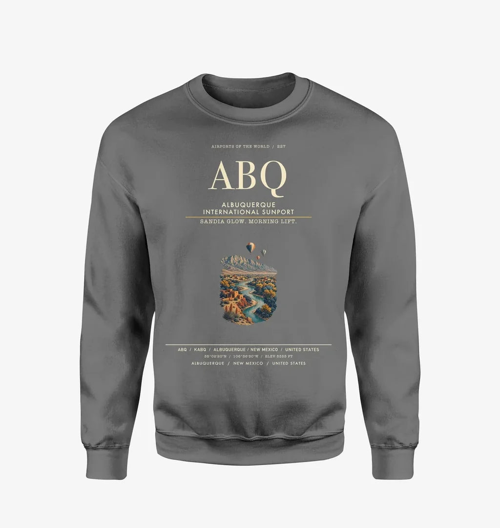 Albuquerque International Sunport (ABQ) design on gray sweatshirt