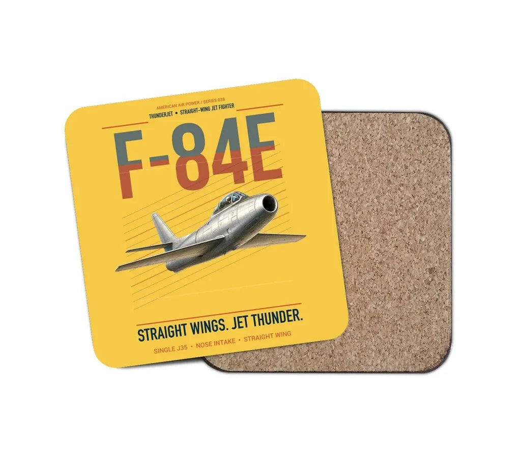 F-84E Thunderjet design on yellow 1 piece coaster