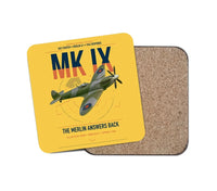 Thumbnail for Supermarine Spitfire Mk IX design on yellow 1 piece coaster