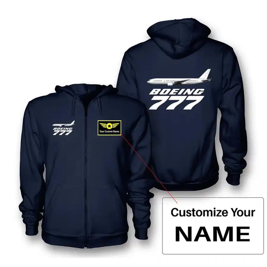 The Boeing 777 Zipped Hoodie - Navy Blue + Name (Customizable)