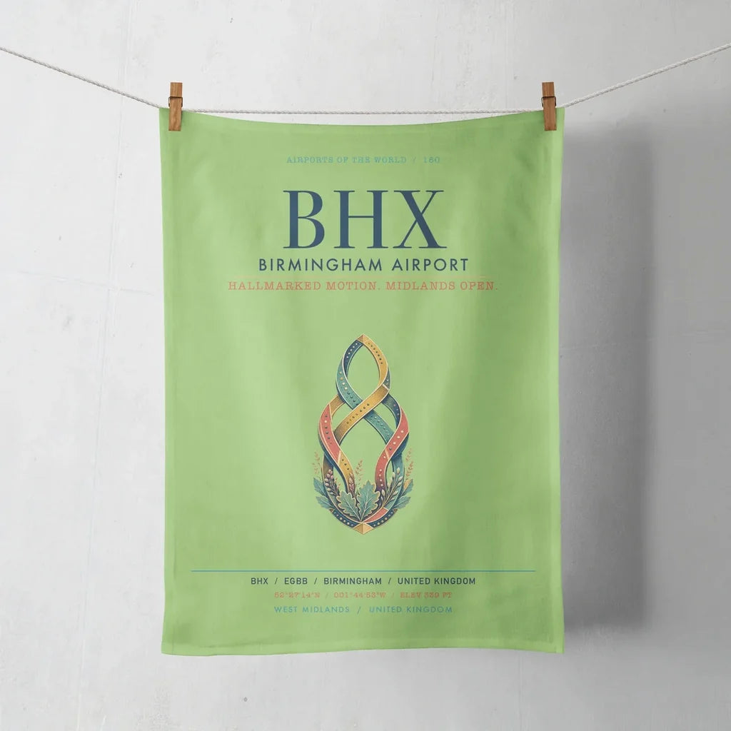 Birmingham Airport (BHX) design on light green towel