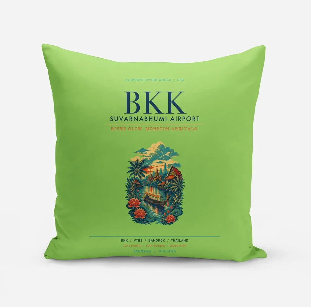 Bangkok Suvarnabhumi Airport (BKK) design on light green pillow